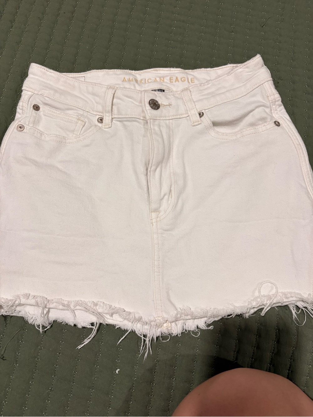 American Eagle Outfitters White Frayed Hem Denim Mini Skirt